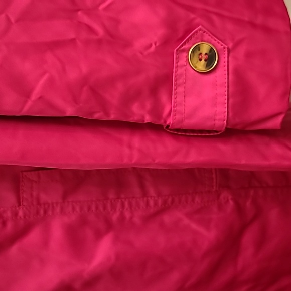 Chico's Women's Size 4/6 Pink Hooded Button Up Rain Trench Coat Jacket - Picture 6 of 8